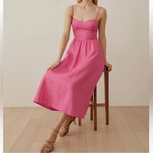 Reformation Zander Linen Midi Dress 0